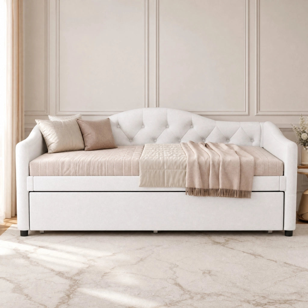 Letto singolo estraibile 90x200 cm in lino beige
