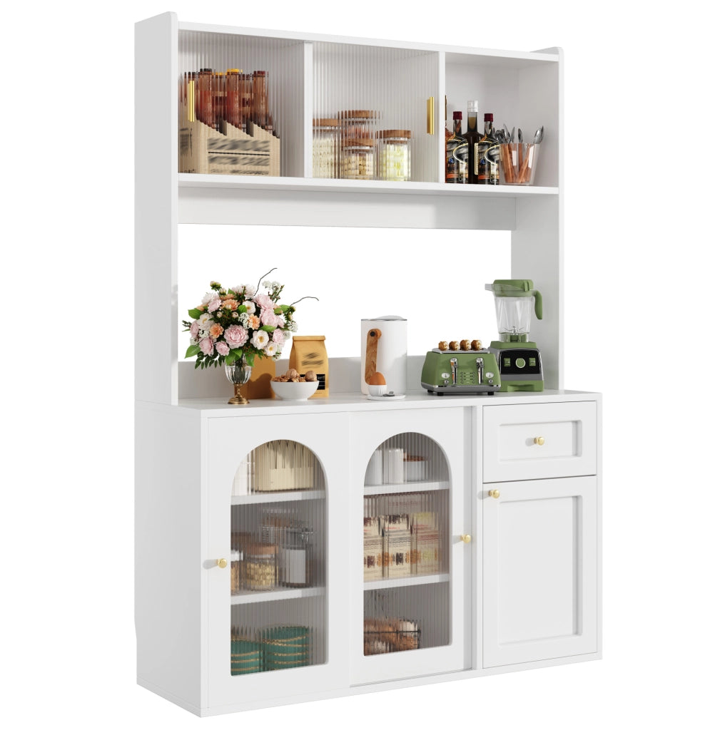 Credenza 120x35x167 cm con LED controllabile da app; ripiani regolabili; MDF e PB; bianco