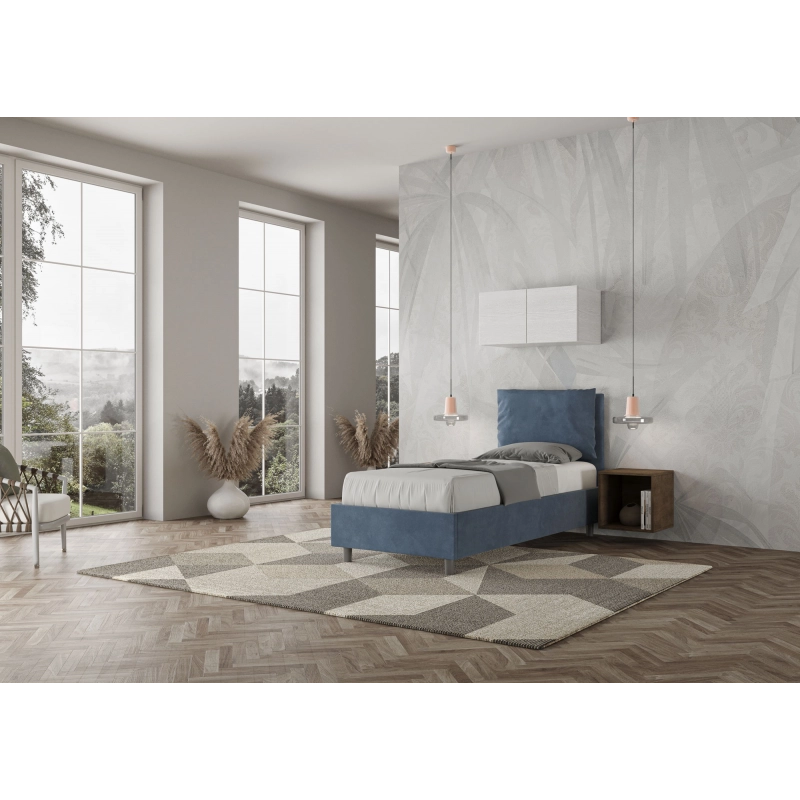 Letto imbottito Singolo 80x210 cm Antea - Con rete,Microfibra,Blu
