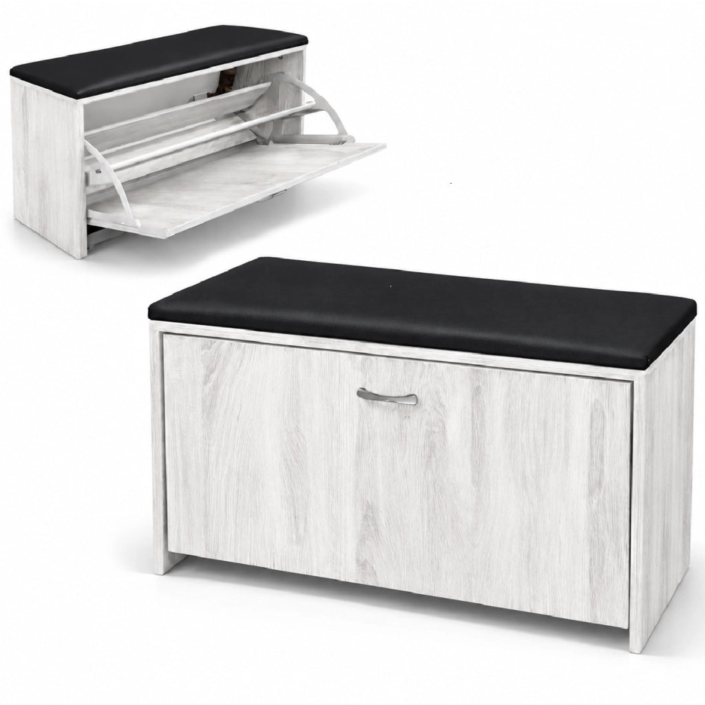 Panca Scarpiera Salvaspazio con Seduta Imbottita Ecopelle 60x24x41 cm Bianco