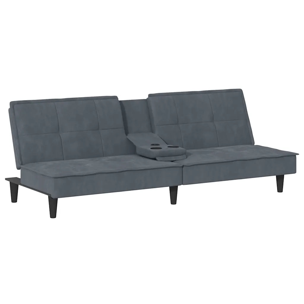 Divano Letto con Portabicchieri in Velluto Grigio Scuro 351921