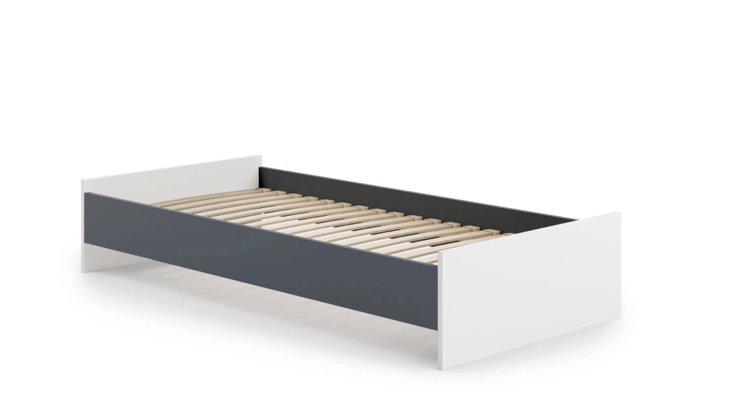 Letto singolo moderno con Dvician, letto a una piazza adatto a materasso da 90x190 cm, colore Bianco e Grigio