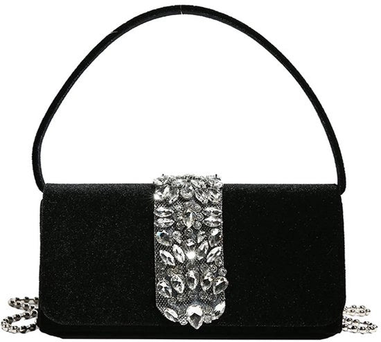 Borsa da sera per donna, Clutch con strass, Borsa con diamanti lampeggianti, Borsa da sposa, Borsa, Borsa elegante e piccola, Ciondolo, Borsa da tracolla per prom, Banchetto, Festa, Nero