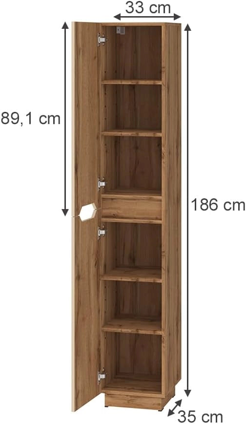 Armadio per il bagno Lotta, Cachemire, 33 x 186 cm con 2 porte, per la conservazione di accessori da bagno e prodotti per la cura