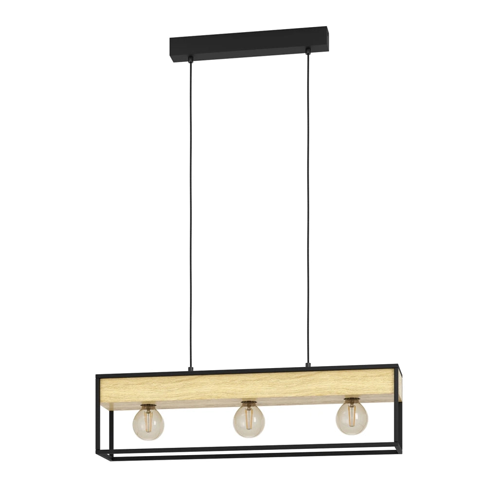 Lampadario A Sospensione Moderno Libertad 1 Acciaio Nero Legno 3 Luci E27