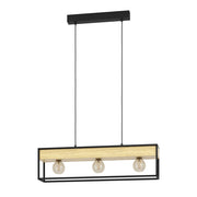 Lampadario A Sospensione Moderno Libertad 1 Acciaio Nero Legno 3 Luci E27