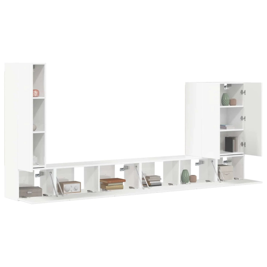 Set di Mobiletto da TV a Parete 6 pcs Bianco Lucido