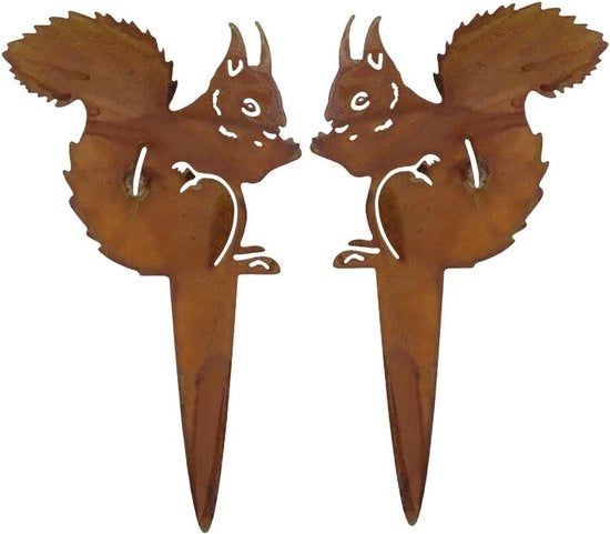 Due Statuette di Scolpito Ferro con Finestra di Ruggine per Decorazione di Giardino 21x12cm da Utilizzo Esterno