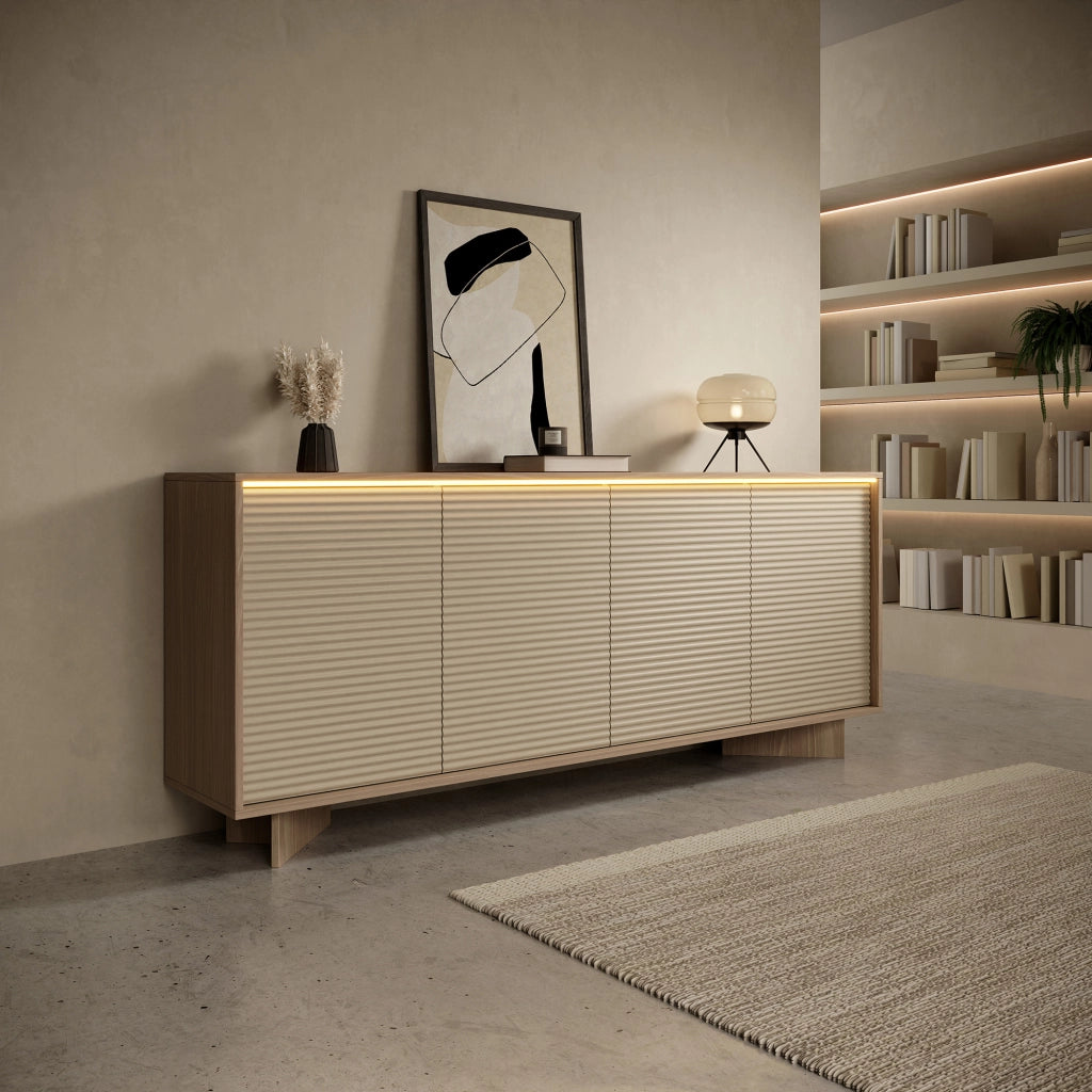 Madia Hataga, Credenza 4 Ripiani, 204x40x84h cm Marrone Rovere
