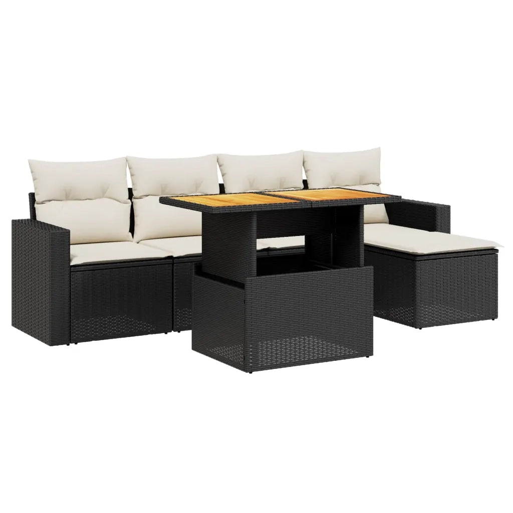 Set Divano da Giardino 6 pz con Cuscini Nero in Polyrattan
