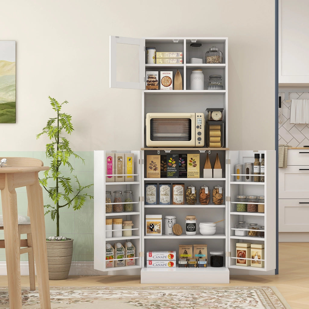 Credenza Moderna Dispensa da Cucina Porta Microonde 60x35x169 cm Armadietto con Portaspezie Bianco