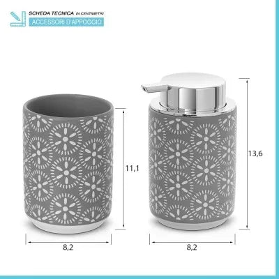 Set accessori bagno 3 pezzi da appoggio in ceramica grigio  Circus