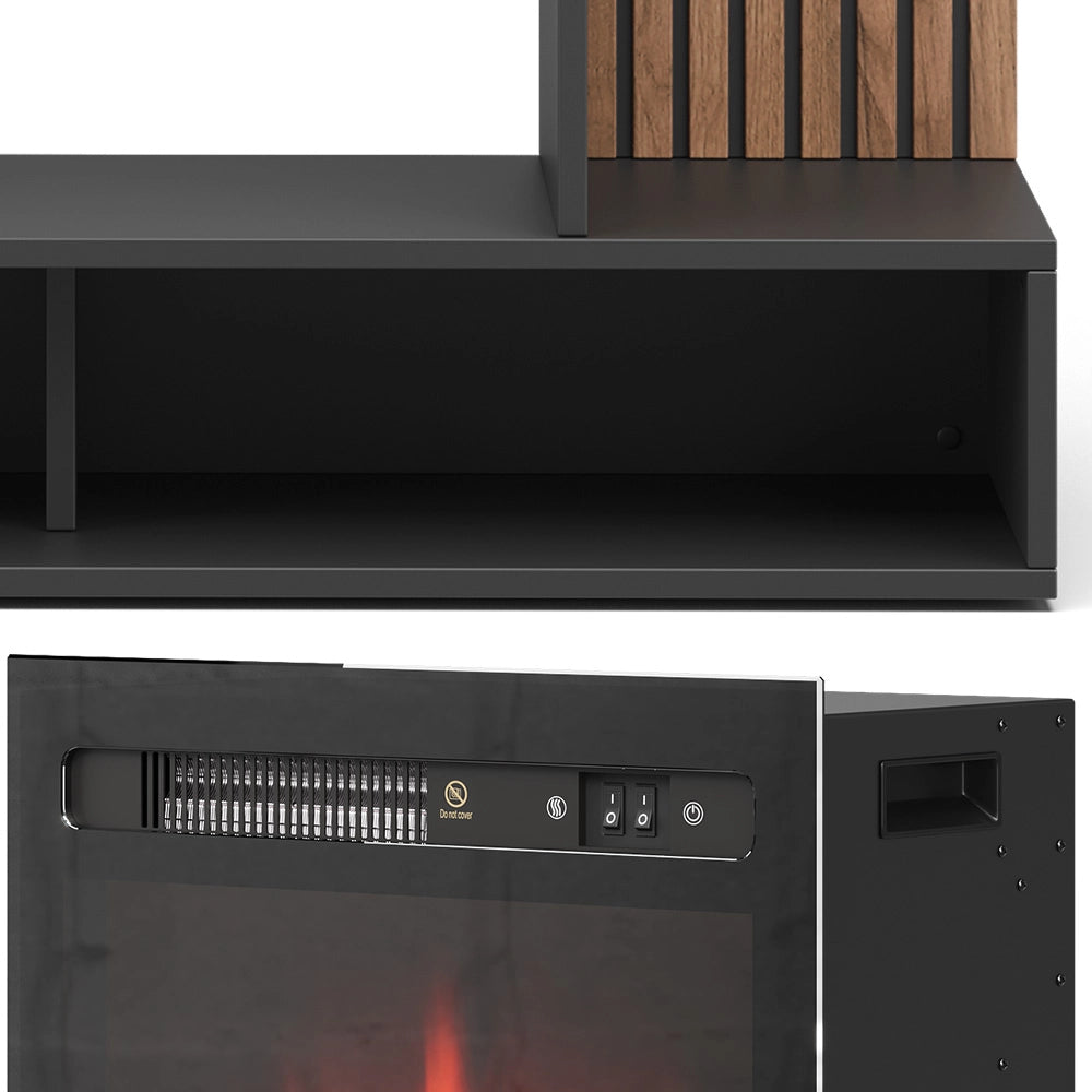 Vicco Caminetto elettrico Nero 100 cm con effetto fiamma realistico e riscaldatore da 1800W