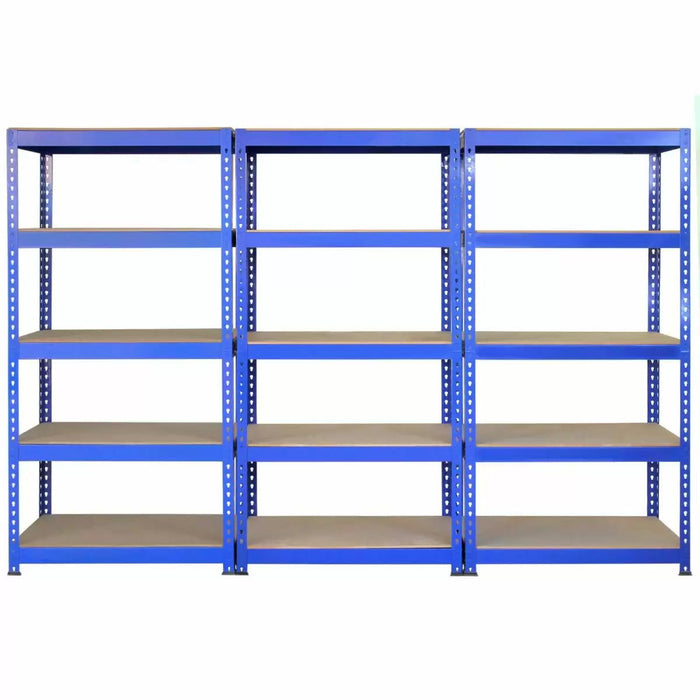 Set 3 Scaffali ad Incastro con Banco da lavoro da 120 cm Piani in MDF Struttura in Acciaio Blu