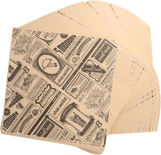 Papier per Contenitori per Cibi e Antiforfo - Carta per Avvolgere per Donne - Ideale per Hamburger, Sandwich, Patat Fritte e Formaggio - 200 Fogli (22 x 22 cm)