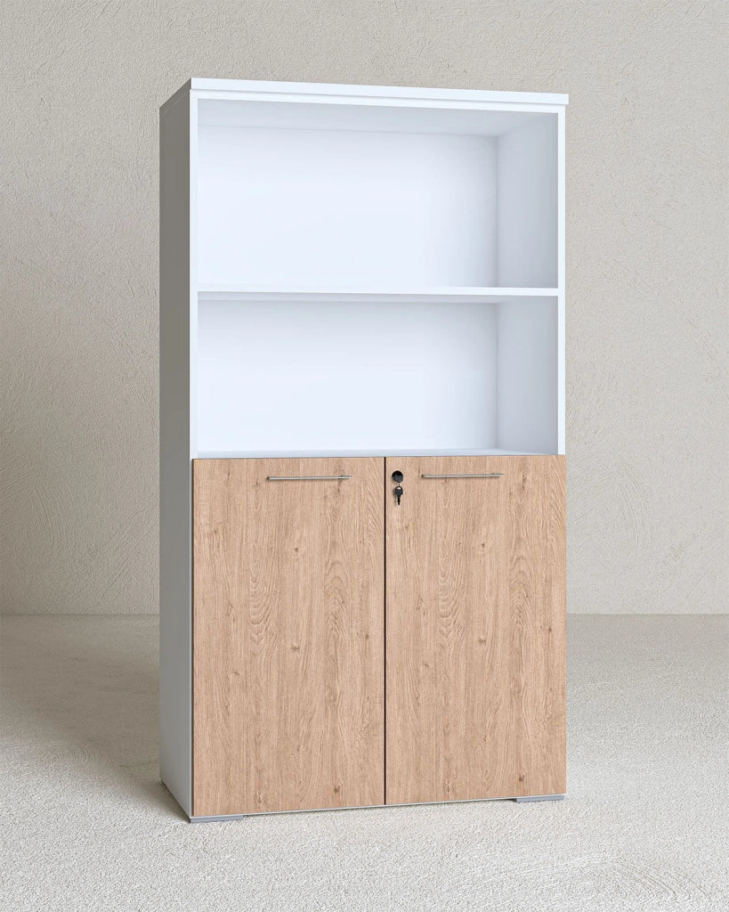 Armadio ufficio Kansas - Mobile archivio 2 ante con serratura - L. 90 x H. 160 x P. 42,5 cm – Bianco-Virginia_
