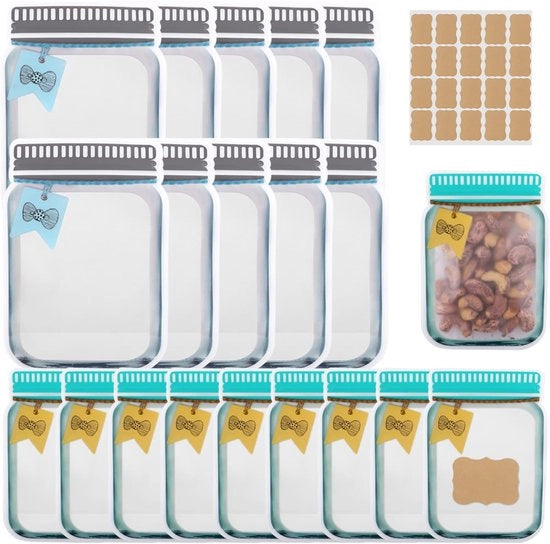 Set di contenitori per erbe - 20 pezzi Contenitori riutilizzabili per alimenti, 2 misure, borse di plastica per conservazione, 20 pezzi, contenitori ziplock per erbe e snack, impermeabili