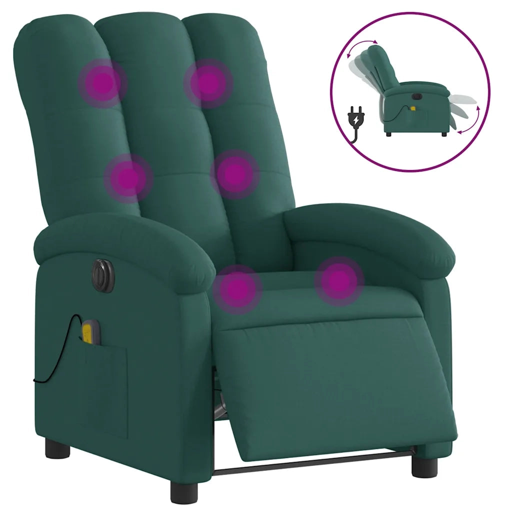Poltrona Massaggiante | Sedia Relax Reclinabile Elettrica Verde Scuro Tessuto