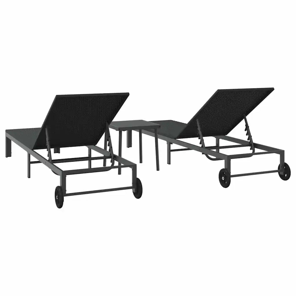Lettino da Sole 2-persona 3 pcs Nero polyrattan 42004131