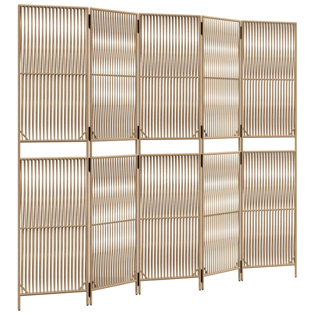Divisorio per Ambienti a 5 Pannelli Beige in Polyrattan 365399