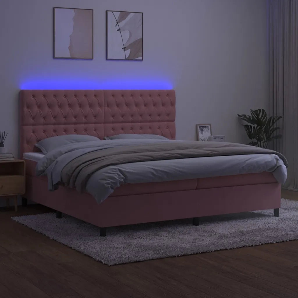 Letto a Molle con Materasso e LED Rosa 200x200 cm in Velluto 3136328