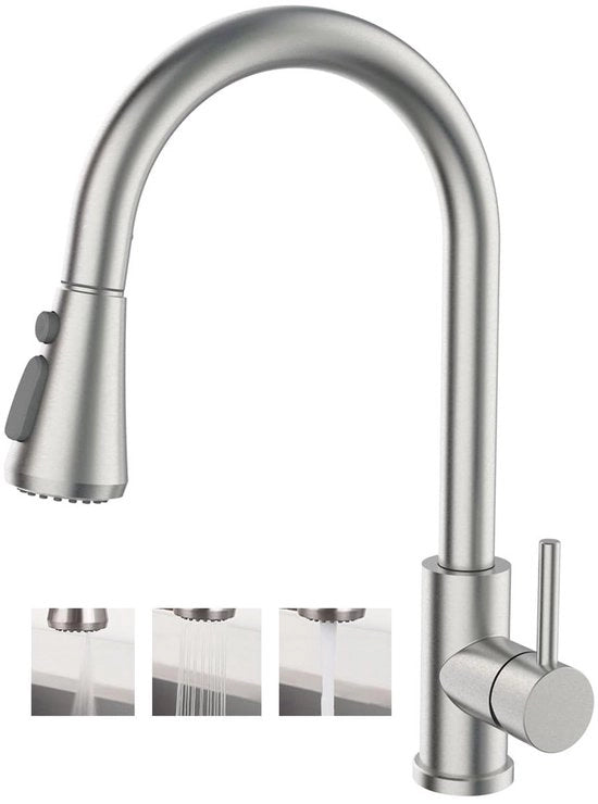 Uscio-Sporgente Maniglia da Cucina con 3 Posizioni di Getto, Maniglia da Cucina in Acciaio Inossidabile 360° Girevole, Maniglia da Cucina da Cucina con Funzione di Mescolamento, Materiale Mat