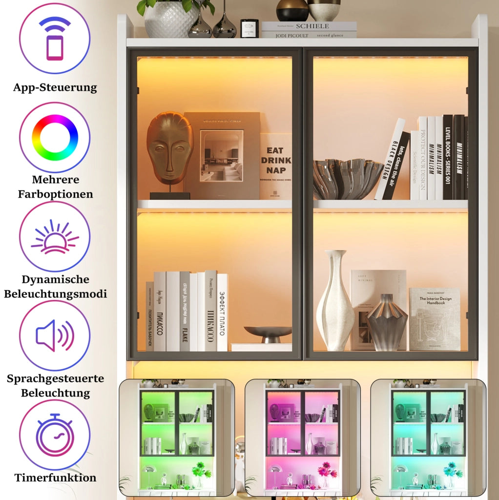 VETRINA LED Bluetooth 160x35x200 cm Bianca Set da 2 pezzi