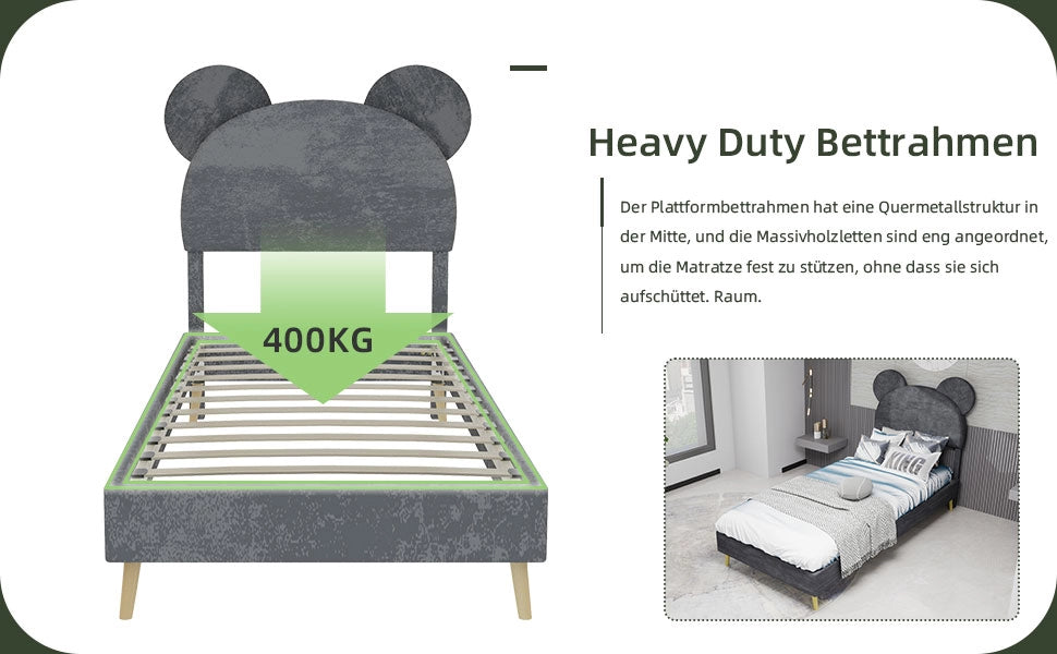 Letto imbottito con testiera ¨C Minimal ¨C grigio tessuto 90x200 cm