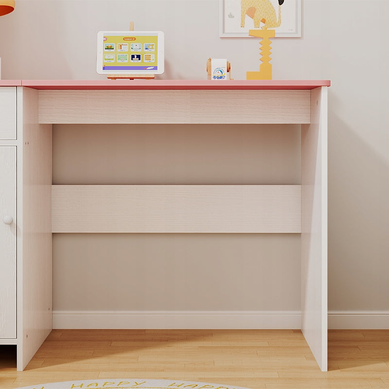 SCrivania bianca con cassetto e armadietto per bambina con piano rosa capiente
