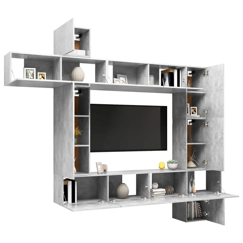 Set Porta TV 9 pz Grigio Cemento in Truciolato cod mxl 64431