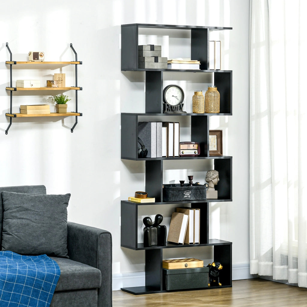 Libreria a Zig Zag Design Contemporaneo ¨C Zephmum ¨C 6 Ripiani 80x23x192 cm Nero