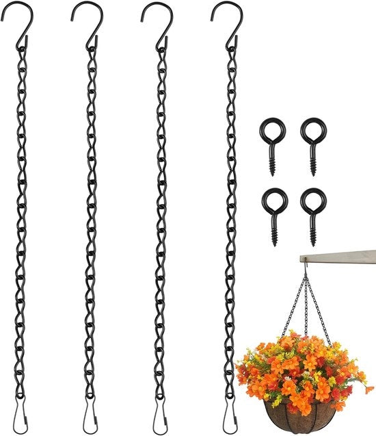 Ophangkettinge in metallo da 50 cm - 4 pezzi - Catene nere - Catene metalliche - Sostegni per piante/sostegni per bambini - Haken a forma di S - Catene per appendere
