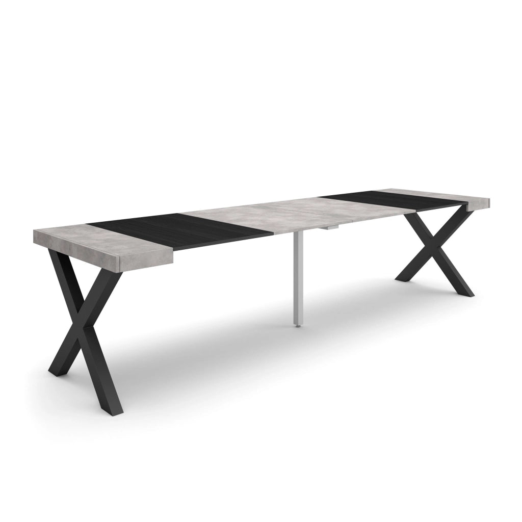 Consolle allungabile, 58 fino 302x90x73cm, Per 14 persone, Gambe in legno, grigio cemento RF2823