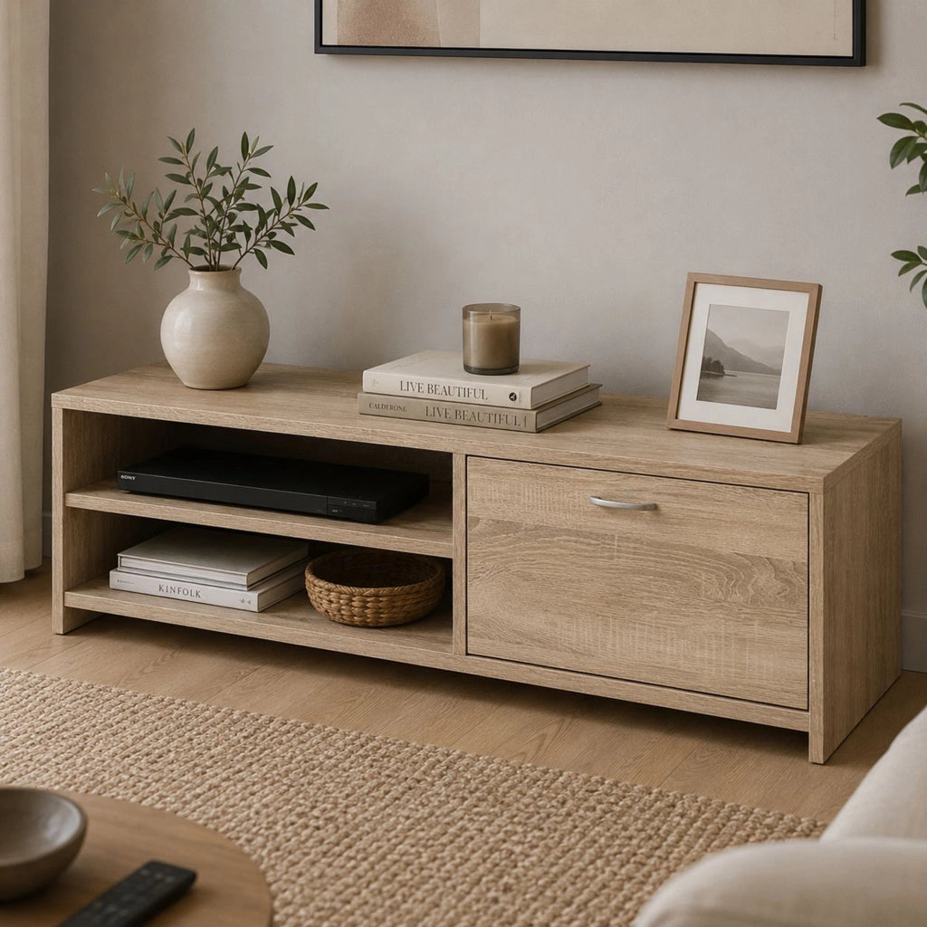Lihamo, Mobile Porta tv un Cassetto, 120x39x31h cm Marrone Rovere