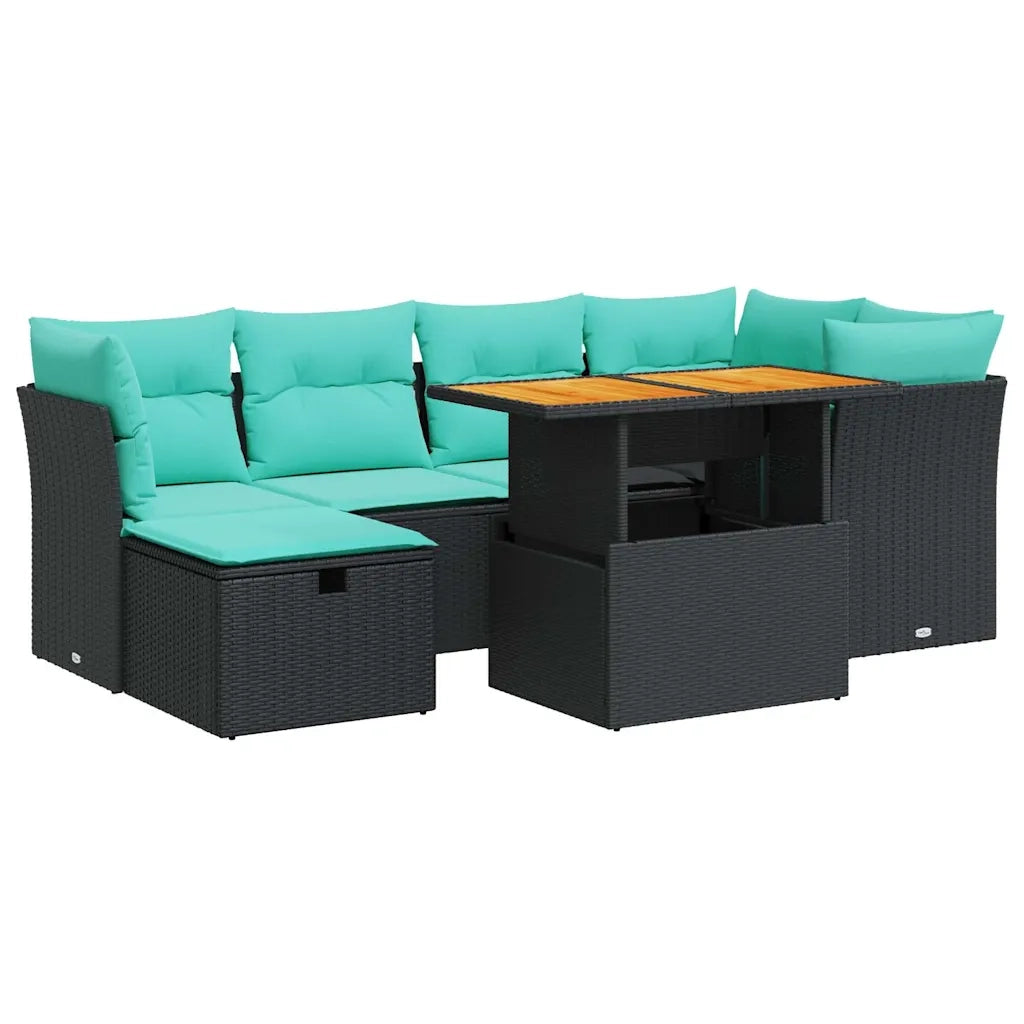 Set Divani Giardino 7 pz con Cuscini Marrone Polyrattan Acacia
