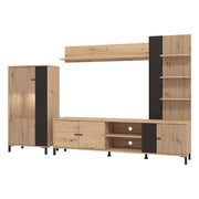 Mobile Soggiorno Petrona, Parete Attrezzata 8 Ripiani, 263x40x167h cm Marrone Rovere Nodi