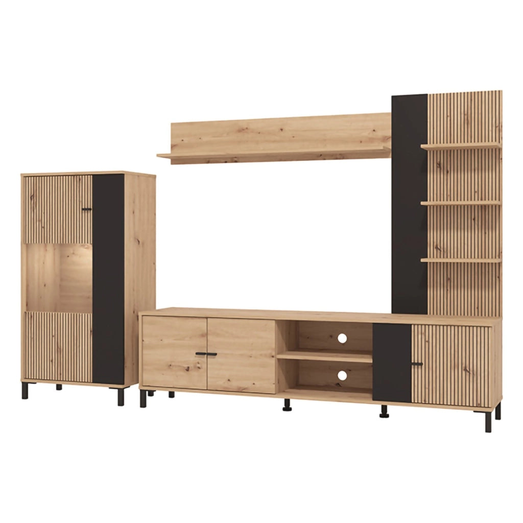 Mobile Soggiorno Petrona, Parete Attrezzata 8 Ripiani, 263x40x167h cm Marrone Rovere Nodi