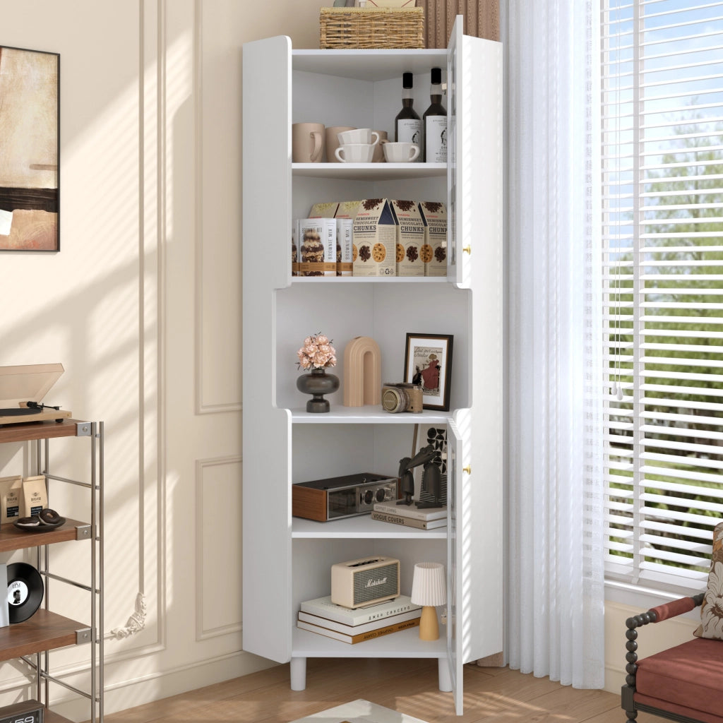 Mobile angolare con LED controllati da app 2 ante e ripiano aperto in MDF bianco 63.5 × 157.5 cm