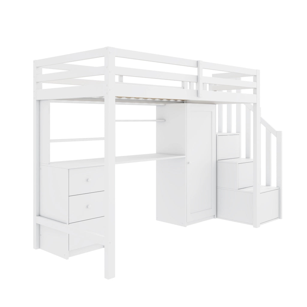 Letto a castello multifunzionale con scrivania, armadio e scale, 90x200 cm