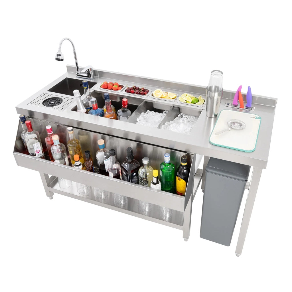 Postazione Bar Cocktail Premium Acciaio Inox Vano Ghiaccio Lavello Speed Rail