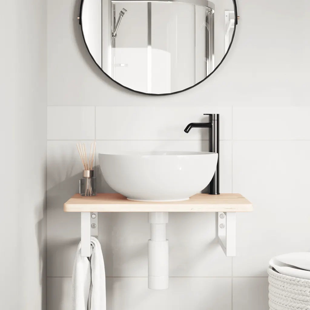 Ripiano a Parete per Lavabo in Acciaio e Massello di Rovere