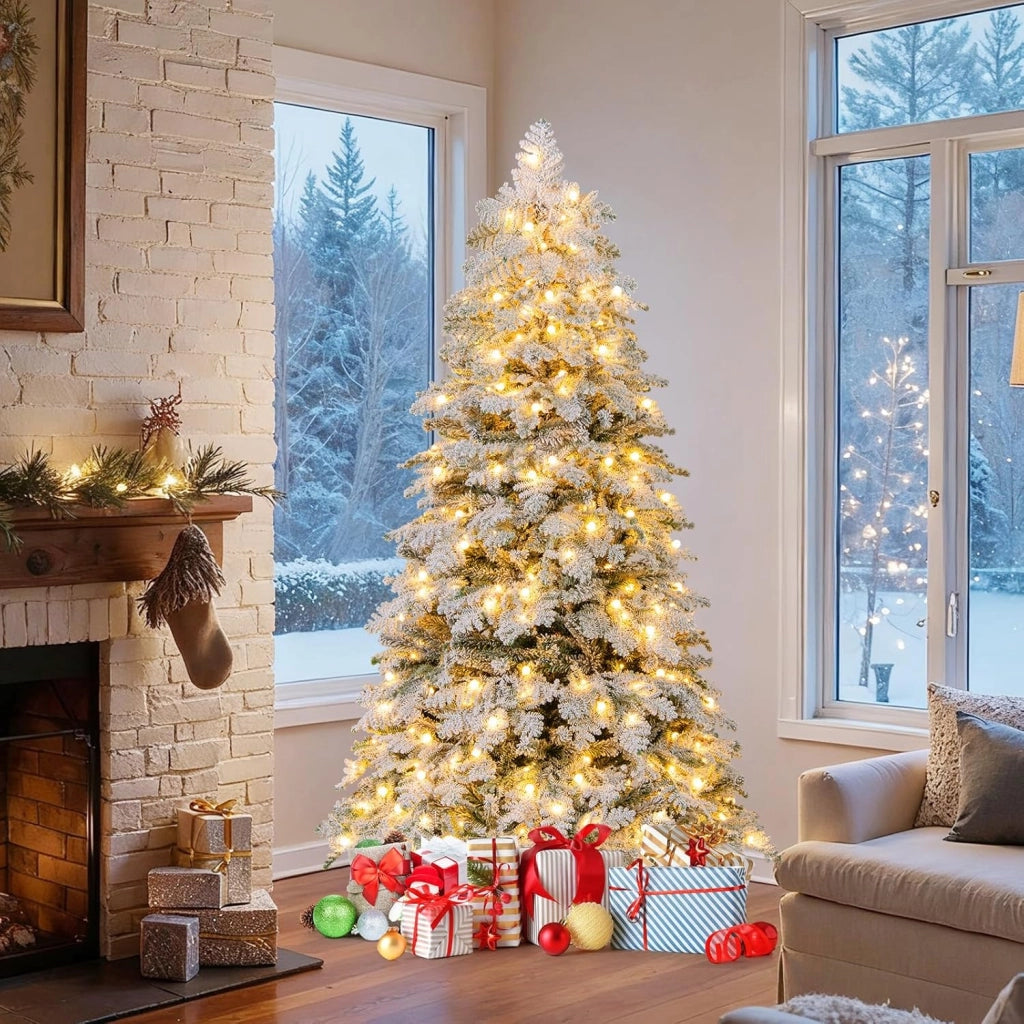 Albero di Natale Innevato 180 cm, Albero di Natale Artificiale con 260 Luci LED, 130 Palline, 616 Rami, 8 Modalità di Illuminazione, Decorazione Natalizia per Festa (180 cm)