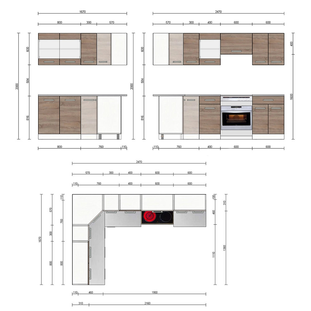 Vicco Cucina ad angolo Bianco/Sonoma 247 x 167 cm , PL Marmo con striscia LED