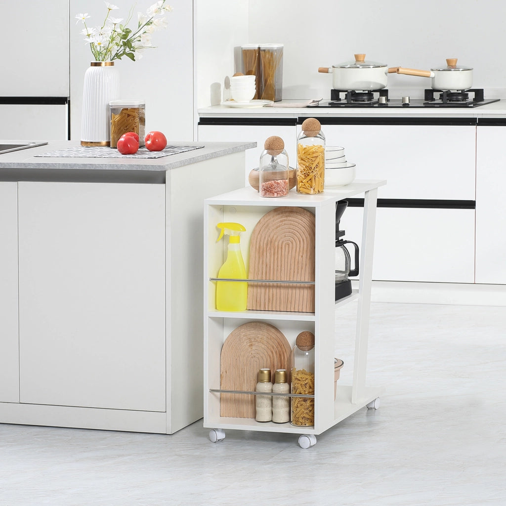 Carrello da Cucina Portavivande con 2 Ripiani ¨C Minimal ¨C Legno Bianco 60x38x77