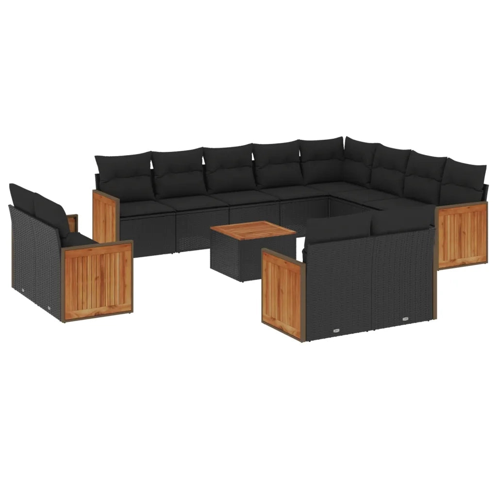 Set Divani da Giardino 13pz con Cuscini Nero in Polyrattan 3228197