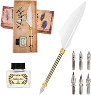 Penna Calligrafica con 6 Nibs - Inclusa Boccetta d'Inchiostro - Lunghezza 19 cm - Per Calligrafia - Stile Antico