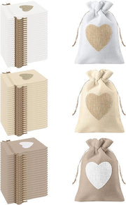 Set di 30 sacchetti di juta con disegno di cuori, 10 x 14 cm, per biglietti di ringraziamento di matrimonio, caramelle, patatine e piccoli regali (combinazione)