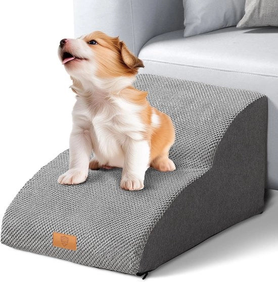 Scale a Due Livelli per Cani con Pavimento Antiscivolo per Divano Letto con Schiuma Alta Densità e Copertura Rimovibile Grigio 55x40x30cm