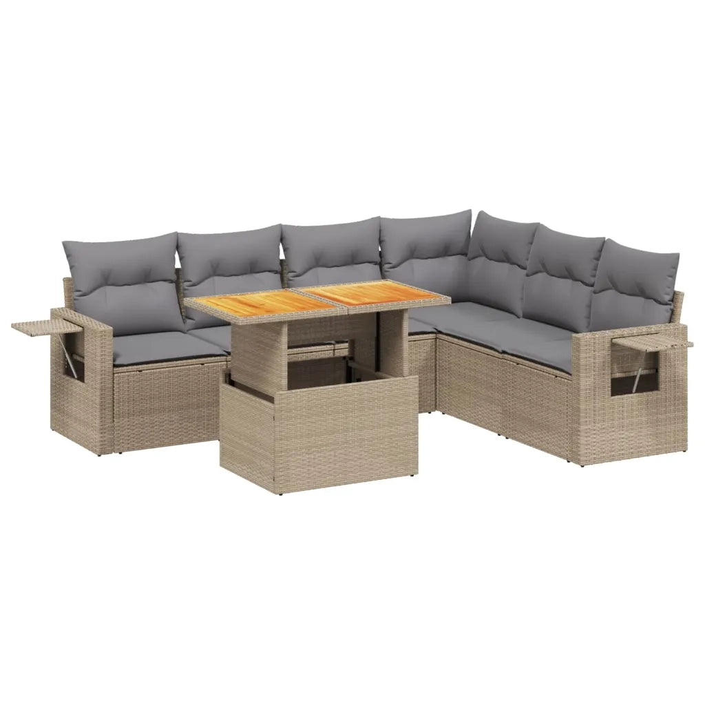 Set Divani da Giardino 7 pz con Cuscini Beige in Polyrattan 3271773