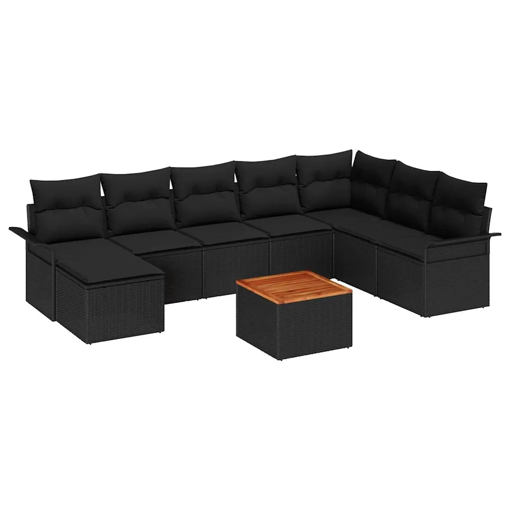 Set Divano da Giardino con archiviazione 9 pcs Nero polyrattan 3356035